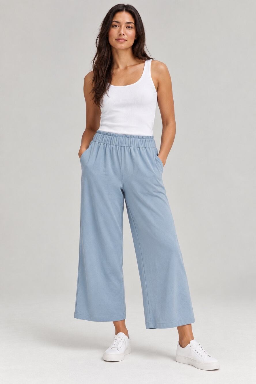 Iver and Isla Women’s Organic Pima Cotton Wide Leg Pants Blue Large